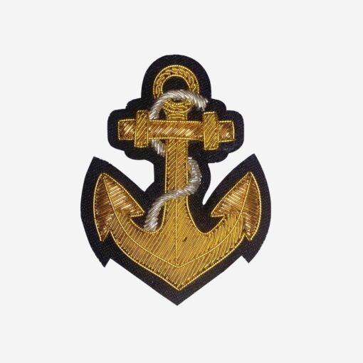 Gold Anchor with Rope Bullion Wire Embroidered Badges Applique Patch - Anchor with rope Crest Badges