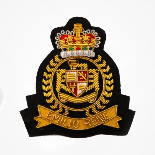 Emilio Rene Hand Embroidered Sewn on Black Felt blazer badges - Bullion blazer embroidered patches 6